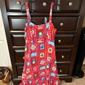 LOFT Red Multi-Color Printed Maxi Dress